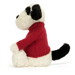 Bashful Black & Cream Puppy with Personalised Red Jumper