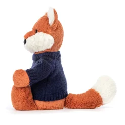 Bashful Fox Cub with Personalised Navy Jumper