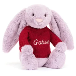 Bashful Lilac Bunny with Personalised Red Jumper