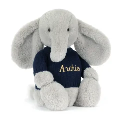 Bashful Luxe Elephant Thuddeus with Personalised Navy Jumper