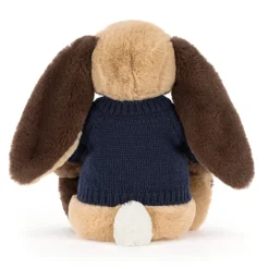 Bashful Patchwork Brown Bunny with Personalised Navy Jumper