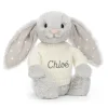 Bashful Shimmer Bunny with Personalised Cream Jumper
