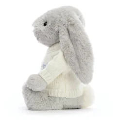 Bashful Silver Bunny with Personalised Cream Jumper