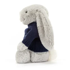 Bashful Silver Bunny with Personalised Navy Jumper