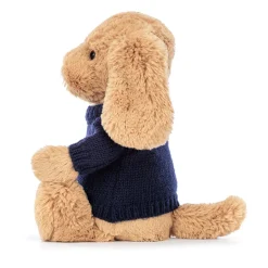 Bashful Toffee Puppy with Personalised Navy Jumper